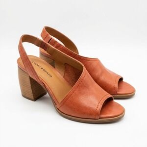 Lucky Brand Terracotta Leather Slingback Open Toe Block Heel Women's Fits 9